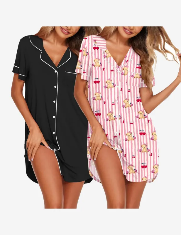 2 Pack Button Down Sleepshirts Soft Pajama Dress made by Ekouaer