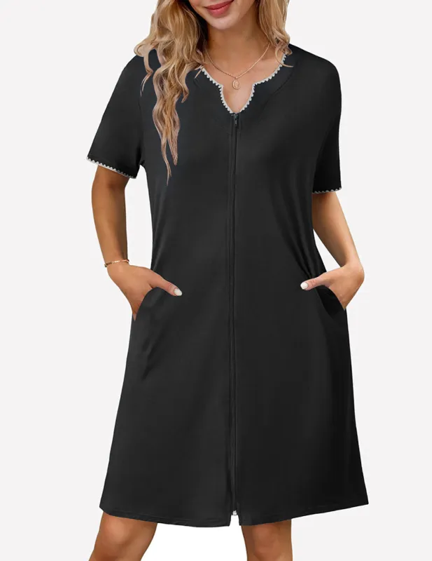 Zipper Robes Knee Length Bathrobe sold by Ekouaer