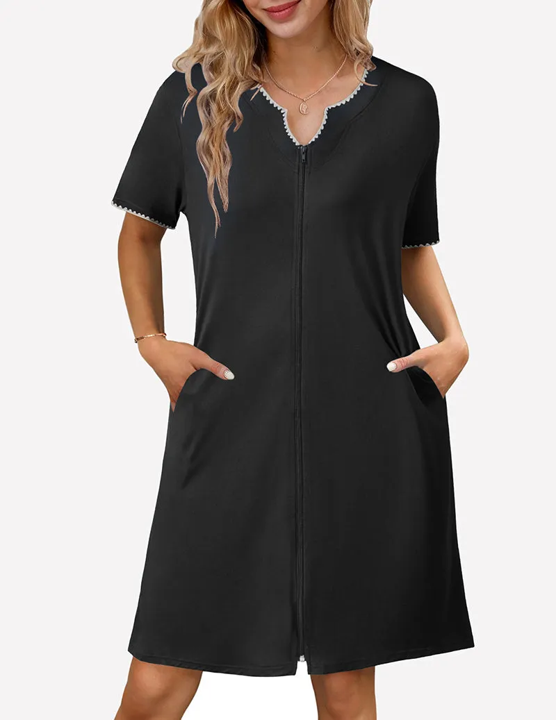 Zipper Robes Knee Length Bathrobe sold by Ekouaer