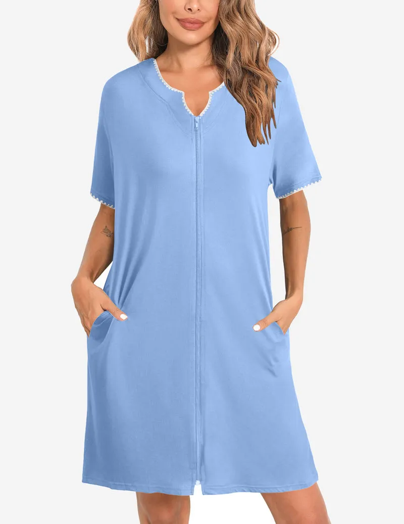 Zipper Robes Knee Length Bathrobe sold by Ekouaer product image thumbnail 2