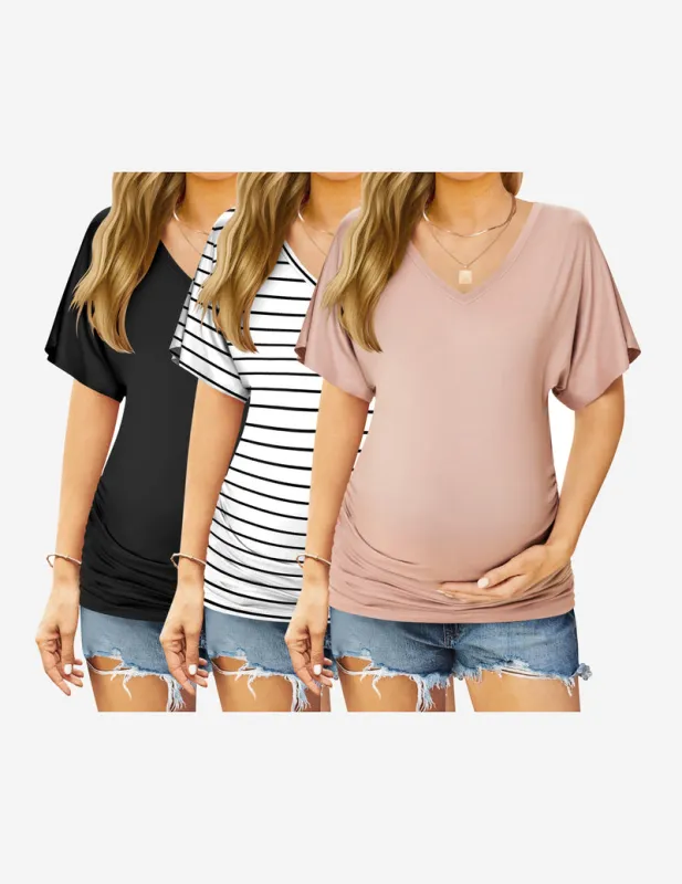 Ekouaer 3 Pack Maternity Shirts Side Ruched Tops made by Ekouaer