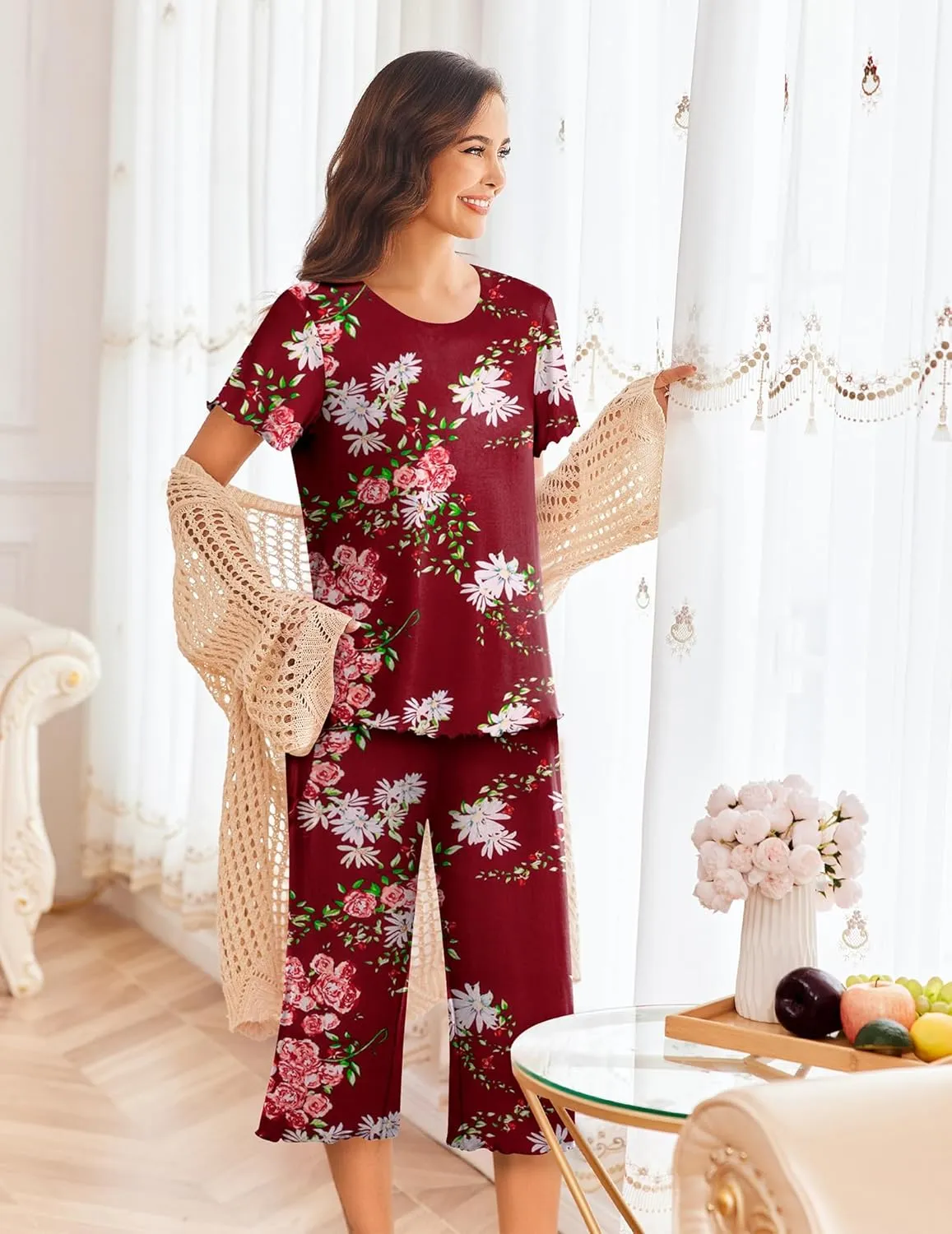 Ekouaer Short Sleeve 2 Piece Pajamas Set sold by Ekouaer product image thumbnail 4