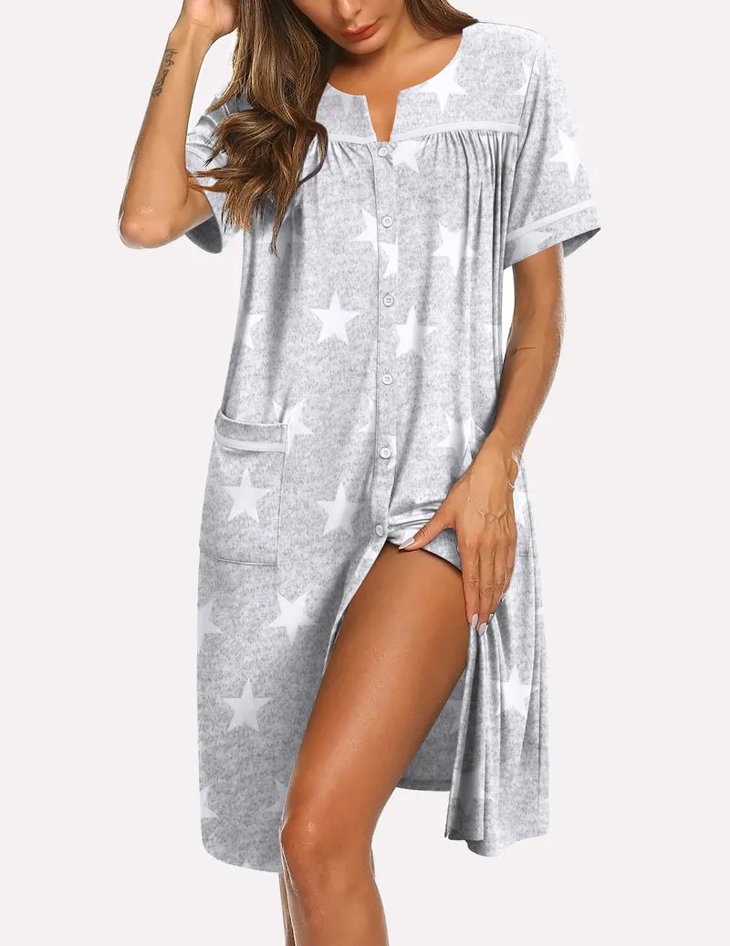 Ekouaer Button Down Sleepshirt Short Sleeve Nightshirt sold by Ekouaer product image thumbnail 2