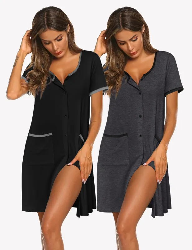 Ekouaer 2 Pack Button Down Sleep Shirts Dress sold by Ekouaer