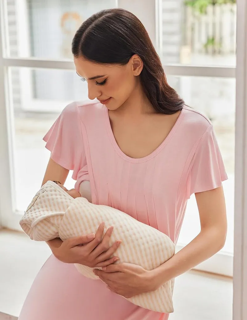 Ekouaer Nursing Pleated Dress Maternity Sleepwear sold by Ekouaer product image thumbnail 2