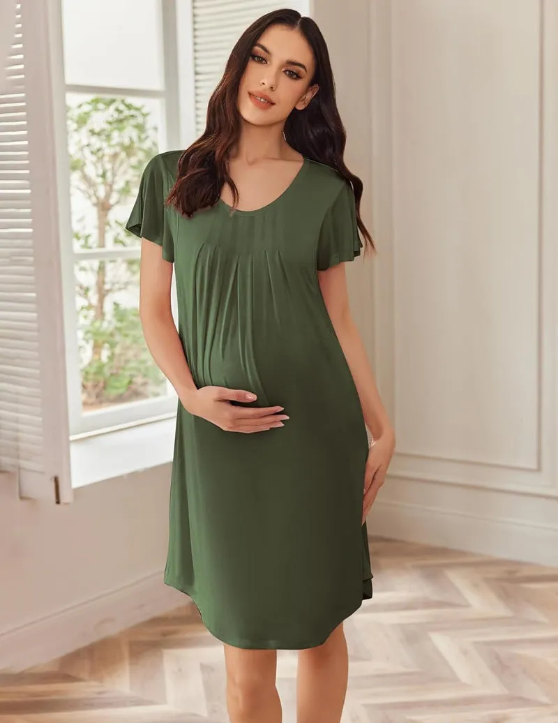 Ekouaer Nursing Pleated Dress Maternity Sleepwear sold by Ekouaer product image thumbnail 5