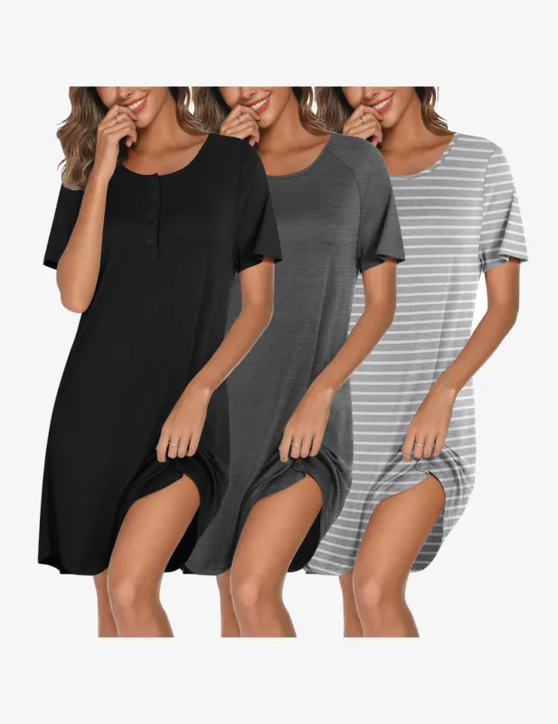 Ekouaer 3 Pack Nightgowns Button Down Neck Nightshirt sold by Ekouaer