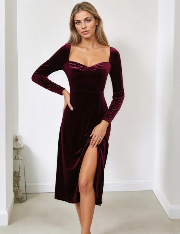 Sweetheart Neck Long Sleeve Midi Dress sold by Ekouaer
