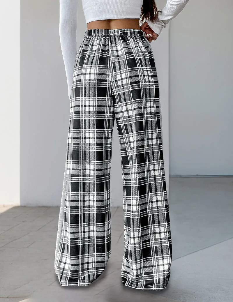 Checked Wide Leg High-Rise Trousers sold by Ekouaer product image thumbnail 3