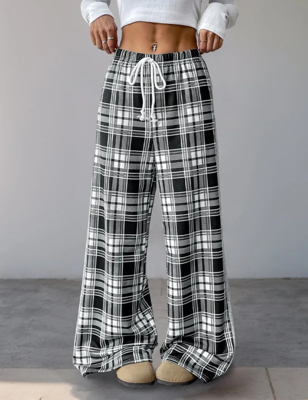 Checked Wide Leg High-Rise Trousers made by Ekouaer