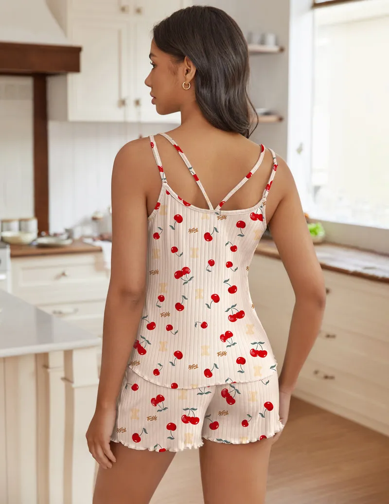 TEDDY 2 Piece Ribbed Knit PJs Tank Top and Shorts Set sold by Ekouaer product image thumbnail 3