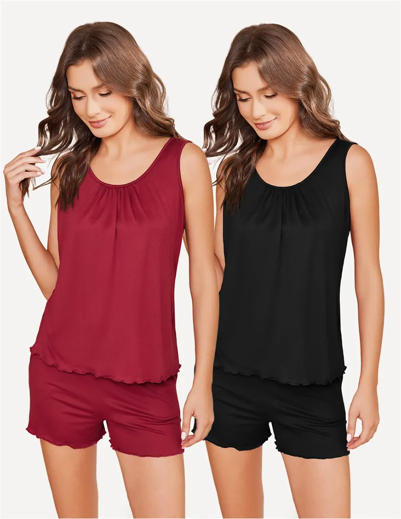 Ekouaer 2 Pack Pajamas Set Soft Pj Sets Tank Top and Shorts sold by Ekouaer