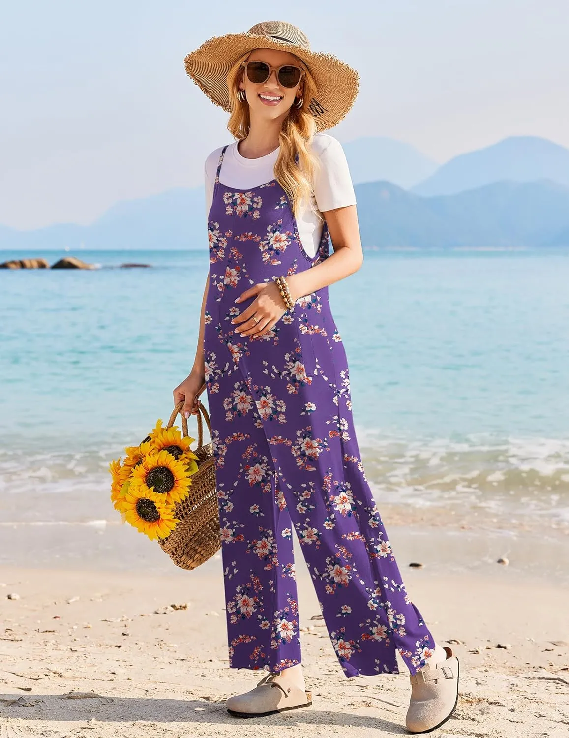 Ekouaer Sleeveless Boho Wide Leg Floral Rompers sold by Ekouaer product image thumbnail 4