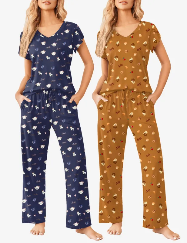 Ekouaer 2 Pack Pajamas Sleepwear Lounge Sets (US Only) sold by Ekouaer