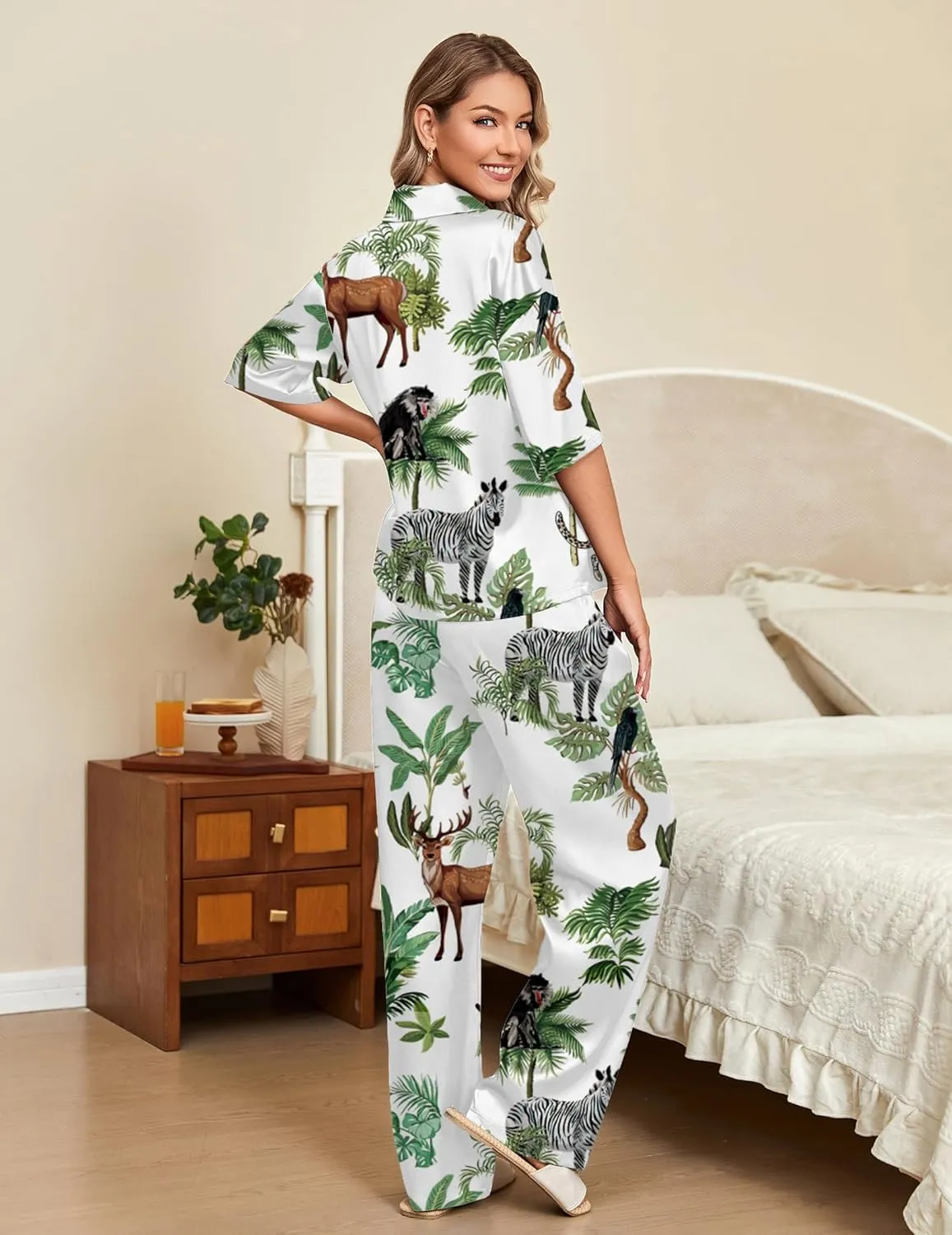 Ekouaer Silk Satin Pajamas Set Women Short Sleeve Pj Sets Sleepwear sold by Ekouaer product image thumbnail 3