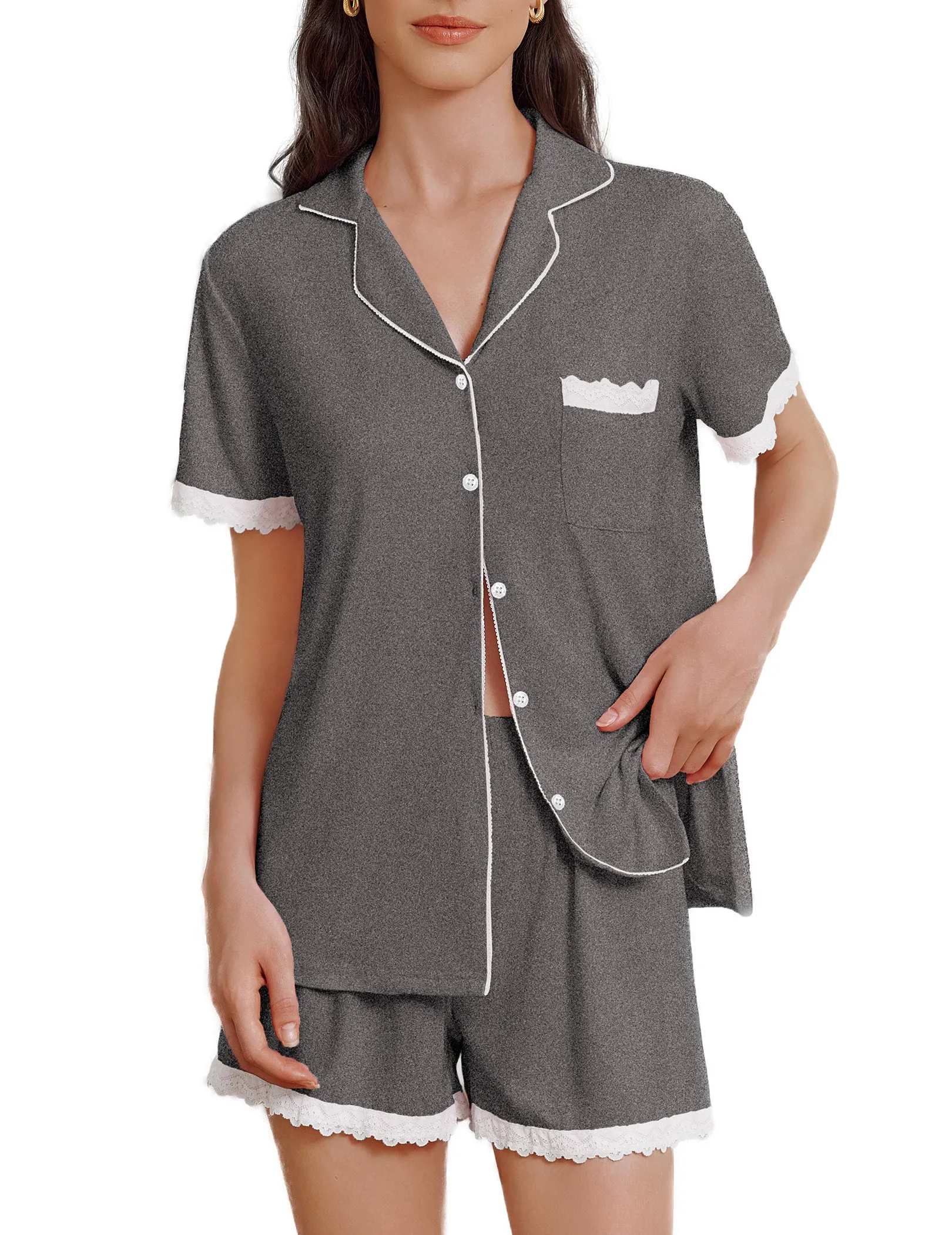 (EU Only)Lace Trim Pajamas Shorts Set sold by Ekouaer product image thumbnail 3