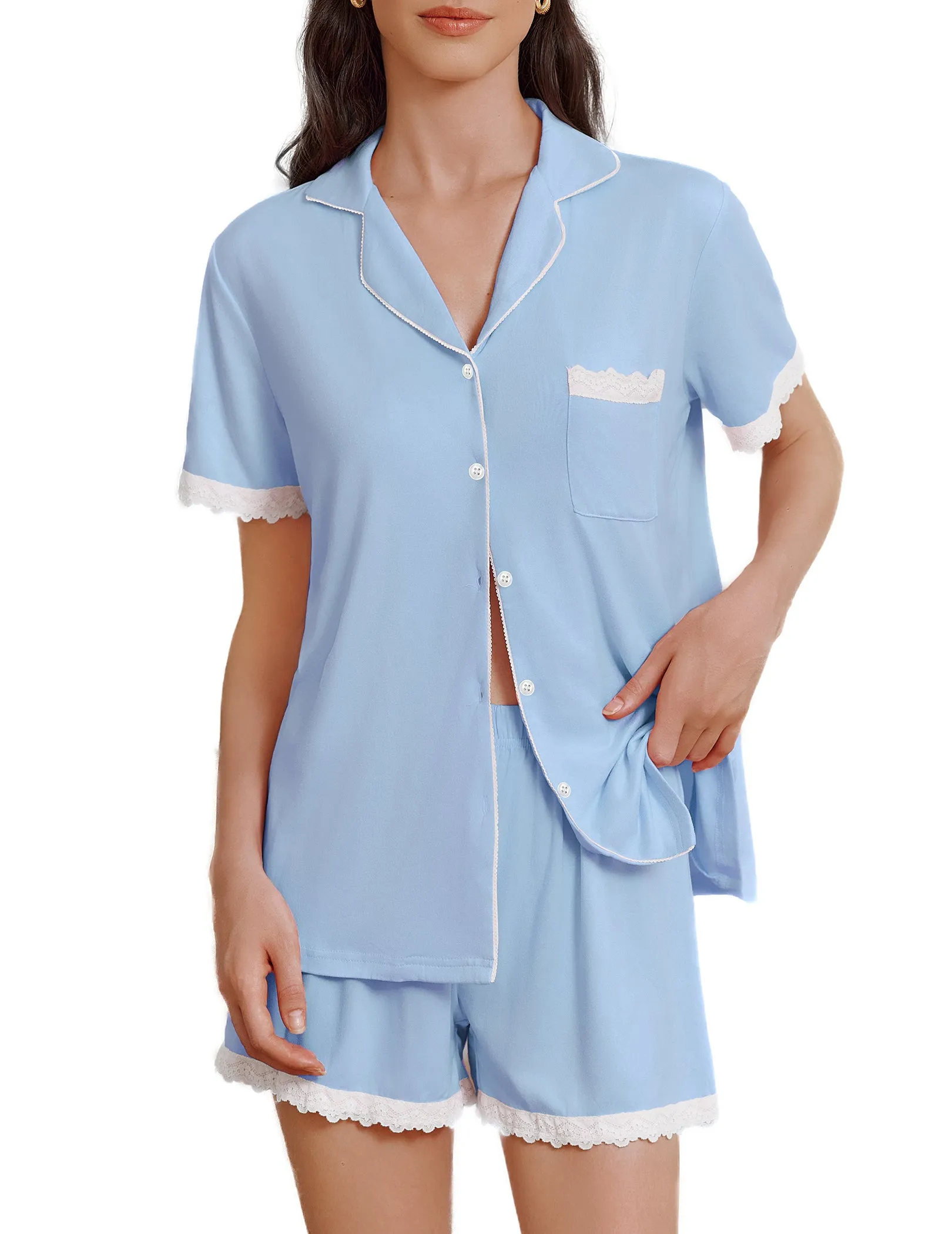 (EU Only)Lace Trim Pajamas Shorts Set sold by Ekouaer product image thumbnail 2