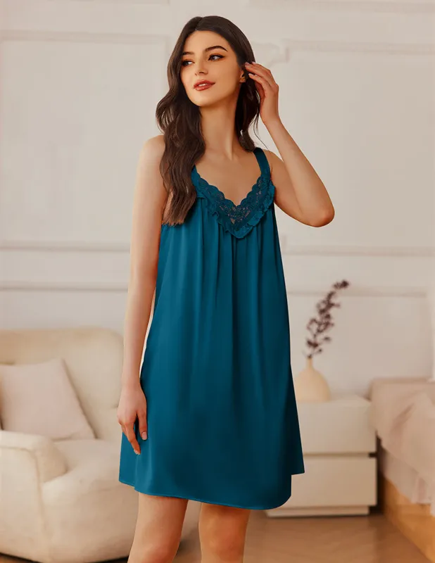 Satin Lace V-Neck Sleep Gown (US Only) made by Ekouaer