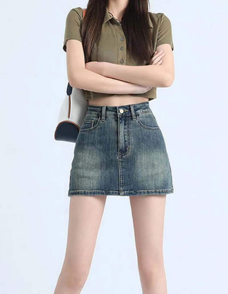 Casual High Waist Denim Short Skirt sold by Ekouaer product image thumbnail 5