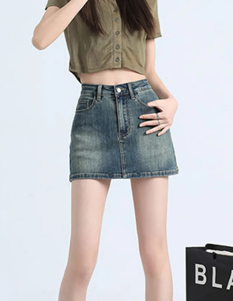 Casual High Waist Denim Short Skirt sold by Ekouaer product image thumbnail 4