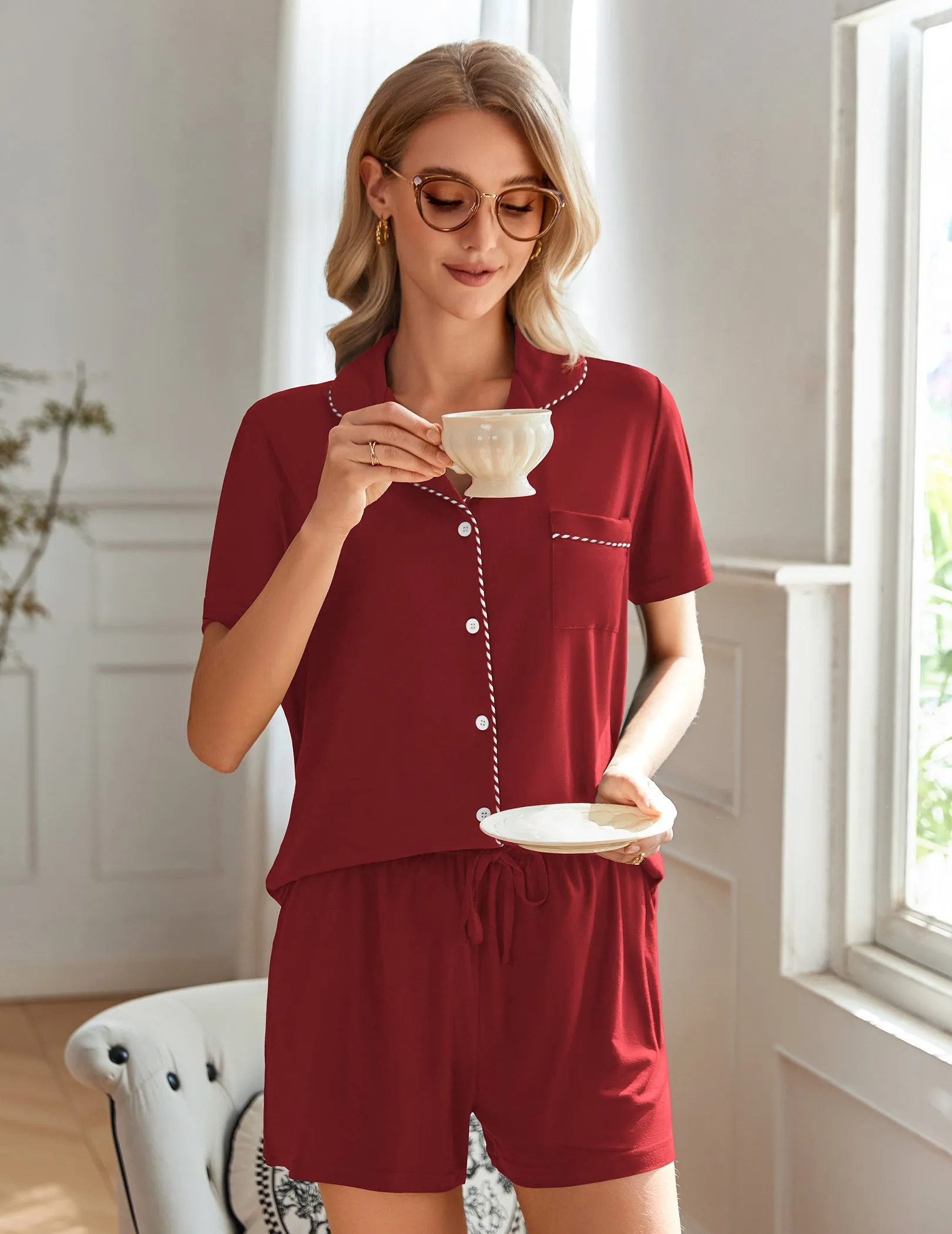 Classic Loose Short Sleeve Pajama Set (US Only) sold by Ekouaer product image thumbnail 3