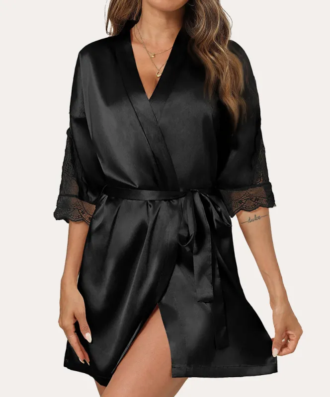 Lace Trim Sleeves Satin Robes (US Only) made by Ekouaer