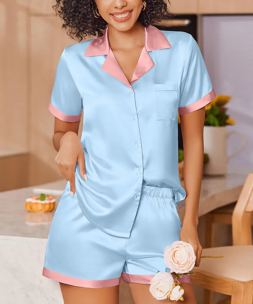 Summer Silk Short Sleeve Pajama Sets (US Only) sold by Ekouaer product image thumbnail 2