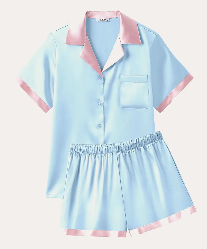 Summer Silk Short Sleeve Pajama Sets (US Only) sold by Ekouaer