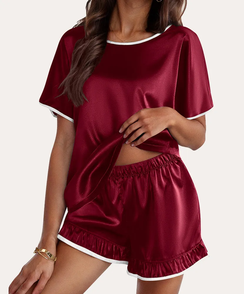 Silk Sleepwear Top with Ruffle Shorts (US Only) sold by Ekouaer product image thumbnail 2