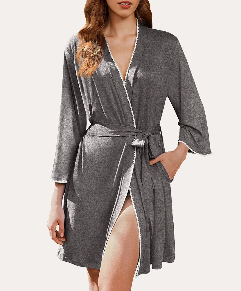 3/4 Sleeve Knee Length Bathrobe (US Only) sold by Ekouaer product image thumbnail 5