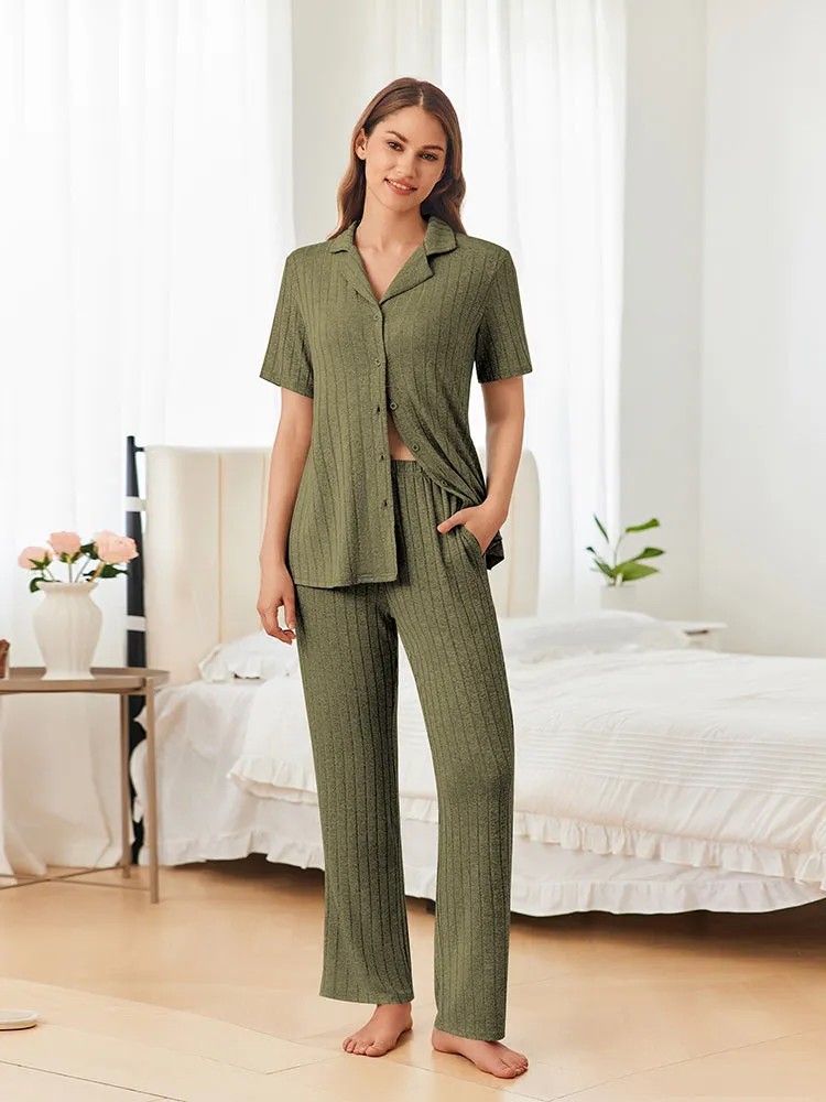 Casual Stretch Rib Knit Pajama Set (US Only) sold by Ekouaer