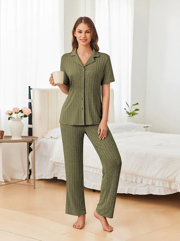 Casual Stretch Rib Knit Pajama Set (US Only) sold by Ekouaer product image thumbnail 2