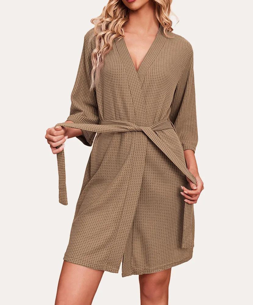 (EU Only)Soft Waffle Knit Dressing Gown Robe sold by Ekouaer product image thumbnail 3