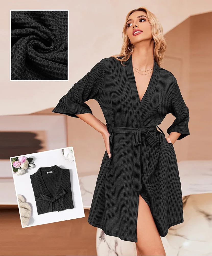 (EU Only)Soft Waffle Knit Dressing Gown Robe sold by Ekouaer