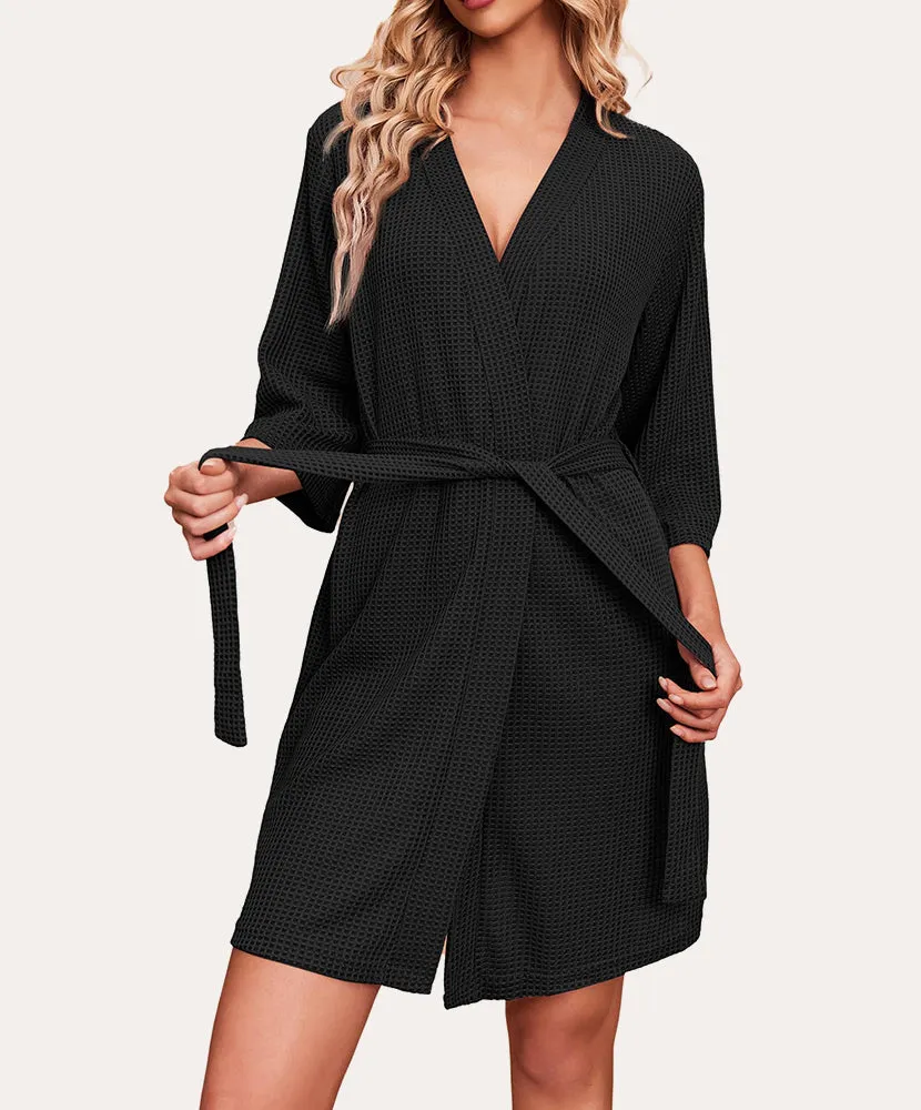 (EU Only)Soft Waffle Knit Dressing Gown Robe sold by Ekouaer product image thumbnail 2