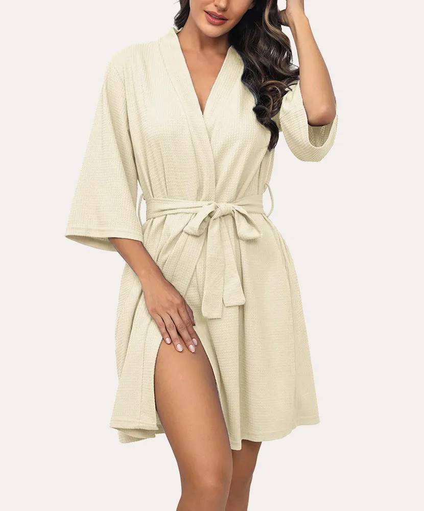 (EU Only)Soft Waffle Knit Dressing Gown Robe sold by Ekouaer product image thumbnail 5