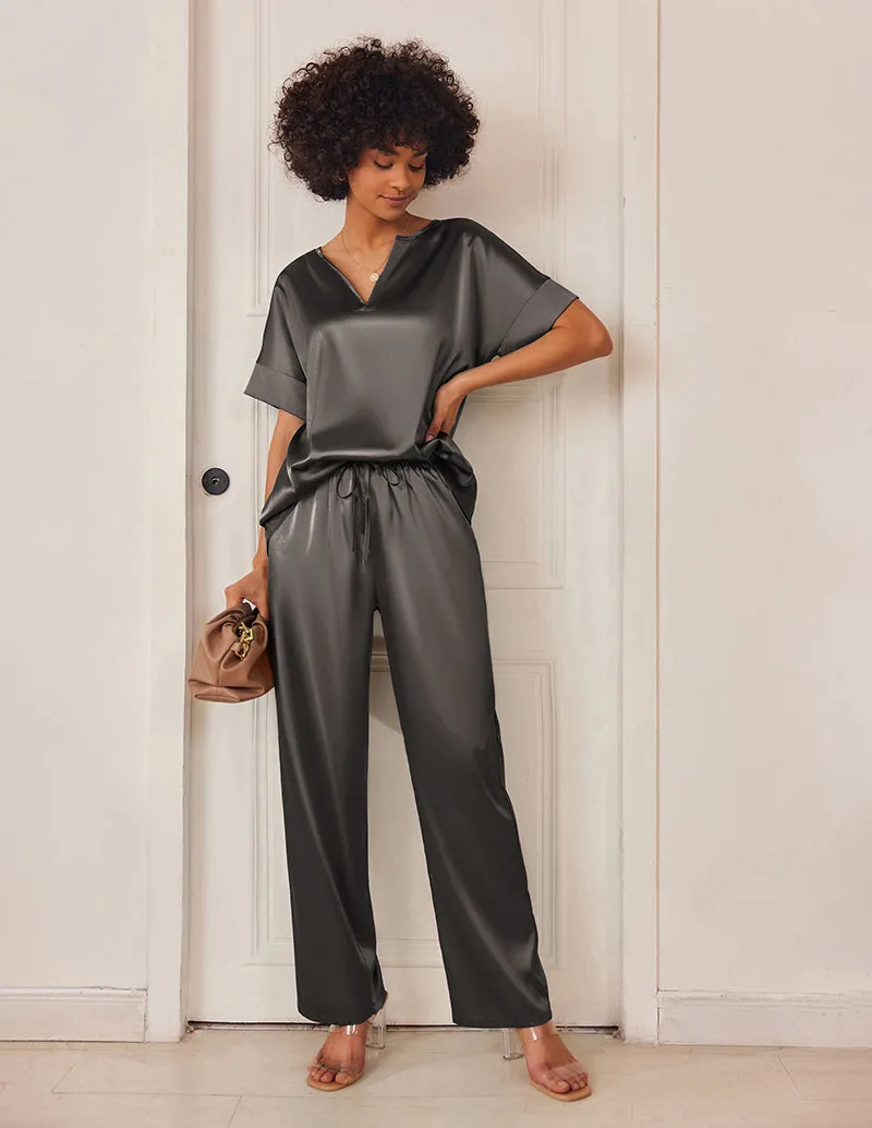 (EU Only)Satin V Neck 2-Piece Pajama Set sold by Ekouaer product image thumbnail 5