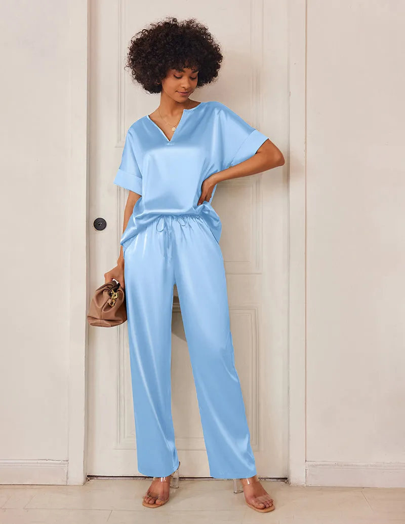 (EU Only)Satin V Neck 2-Piece Pajama Set sold by Ekouaer product image thumbnail 4