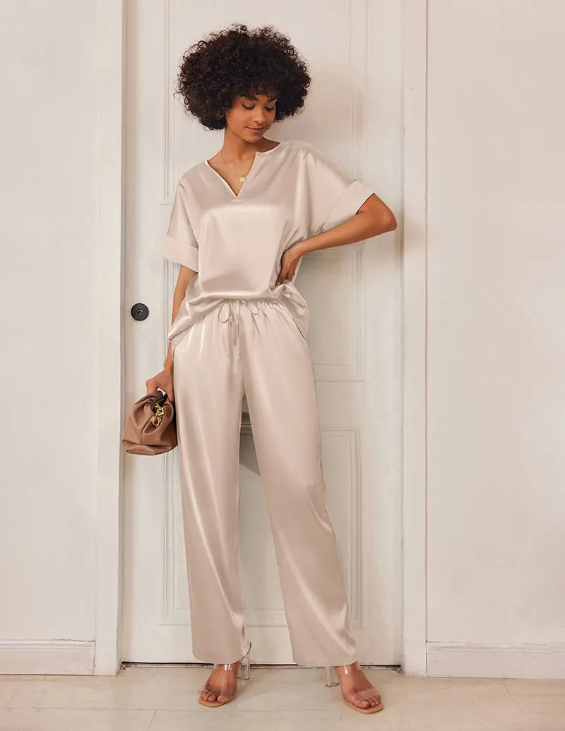 (EU Only)Satin V Neck 2-Piece Pajama Set sold by Ekouaer product image thumbnail 3