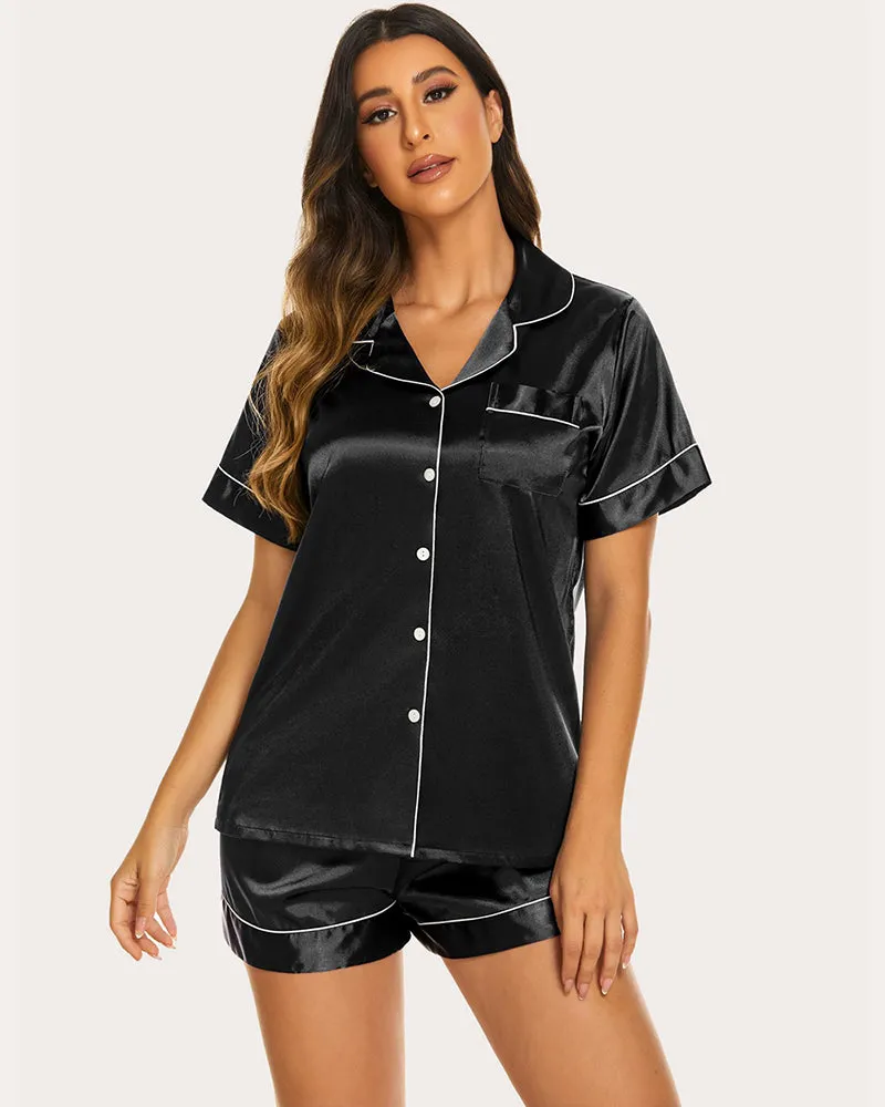 (EU Only)Silk Short Sleeve Pajamas 2 Piece Set sold by Ekouaer