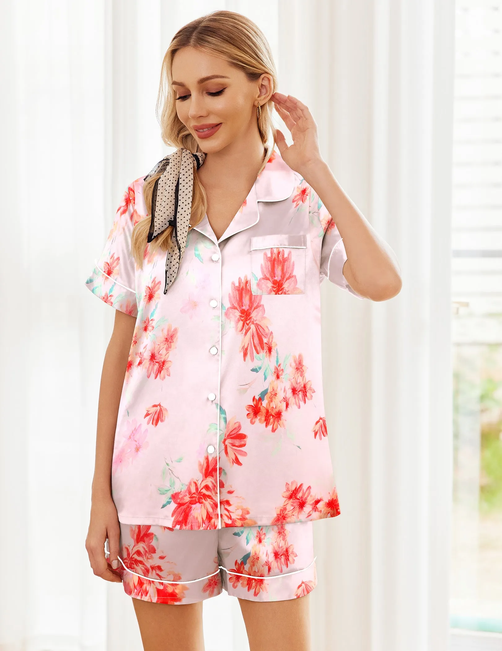 (EU Only)Silk Short Sleeve Pajamas 2 Piece Set sold by Ekouaer product image thumbnail 3