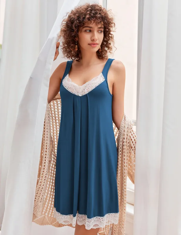 (EU Only)Cozy Lace Patchwork Slip Nightdress made by Ekouaer