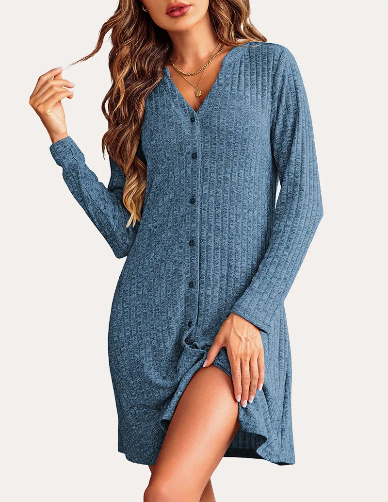 Cozy Stretchy Ribbed Nightshirt (US Only) sold by Ekouaer product image thumbnail 4
