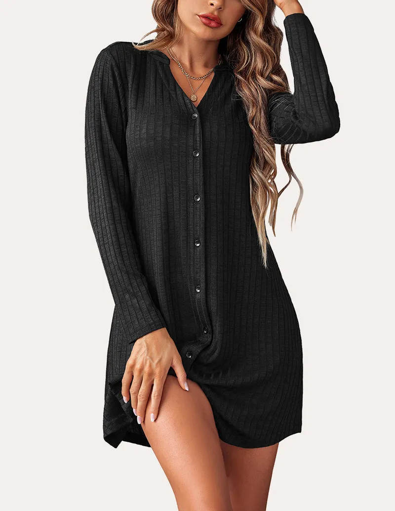 Cozy Stretchy Ribbed Nightshirt (US Only) sold by Ekouaer product image thumbnail 3