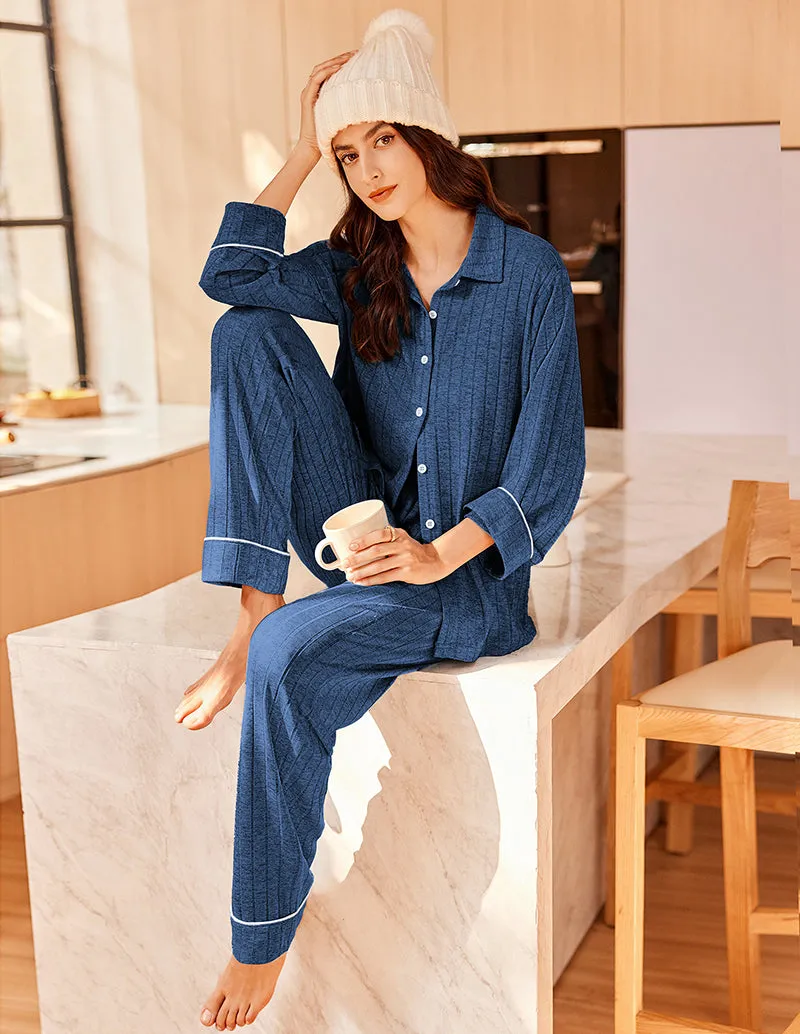 Simple Cozy Ribbed Pajama Set (US Only) sold by Ekouaer product image thumbnail 2