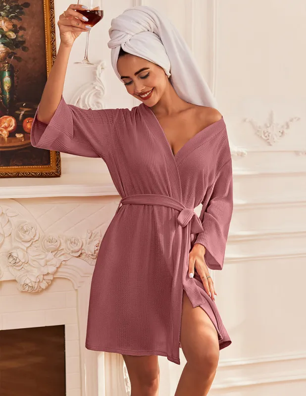 Luxe Comfy Waffle Kimono Bathrobe (US Only) made by Ekouaer