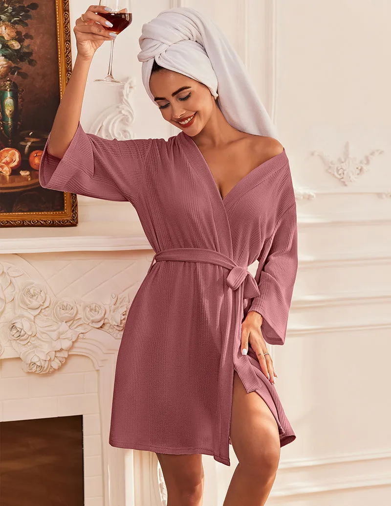 Luxe Comfy Waffle Kimono Bathrobe (US Only) sold by Ekouaer