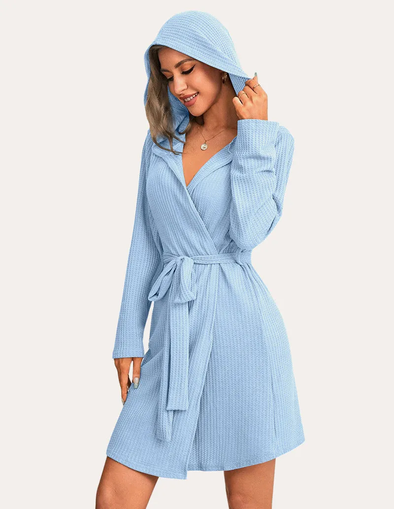 Waffle Knit Hooded Bathrobe (US Only) sold by Ekouaer product image thumbnail 5