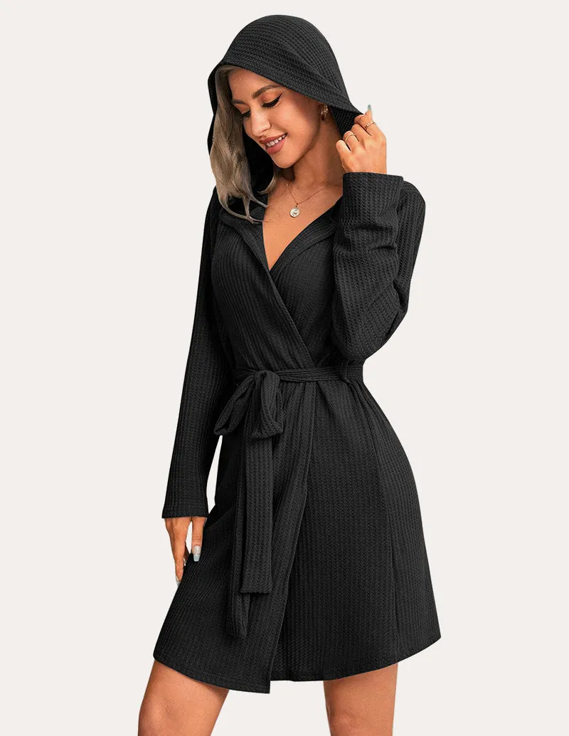 Waffle Knit Hooded Bathrobe (US Only) sold by Ekouaer product image thumbnail 4