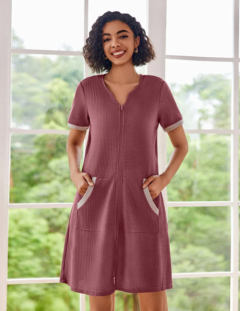 Comfy Waffle Zipper Nightgown (US Only) sold by Ekouaer